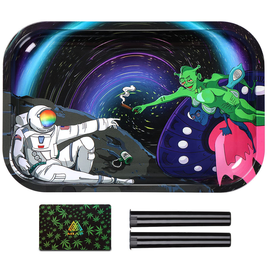 Metal Rolling Tray Combo Kit 7×11 Durable Premium Stylish Original Art Decorative Tray Smooth Rounded Edges