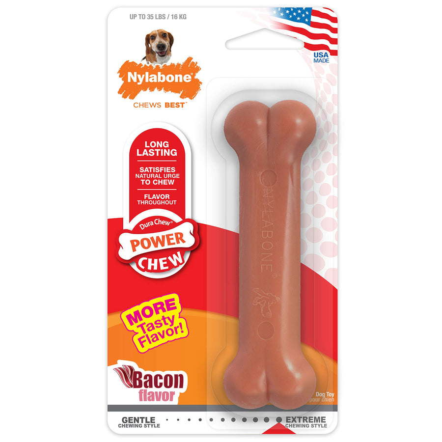 Power Chew Classic Bone Chew Toy for Dogs, Durable Dog Toys for Aggressive Chewers, Bacon Flavor, Medium/Wolf - Up to 35 lbs. (1 Count)