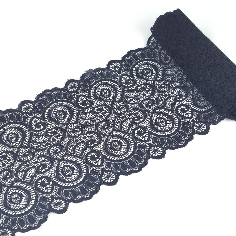 Black Lace Fabric Lace Trim, Stretch Floral Lace Ribbon Trim, Wide Elastic Sewing Lace Crafts Decorating (Black 7Inch 5Yards)