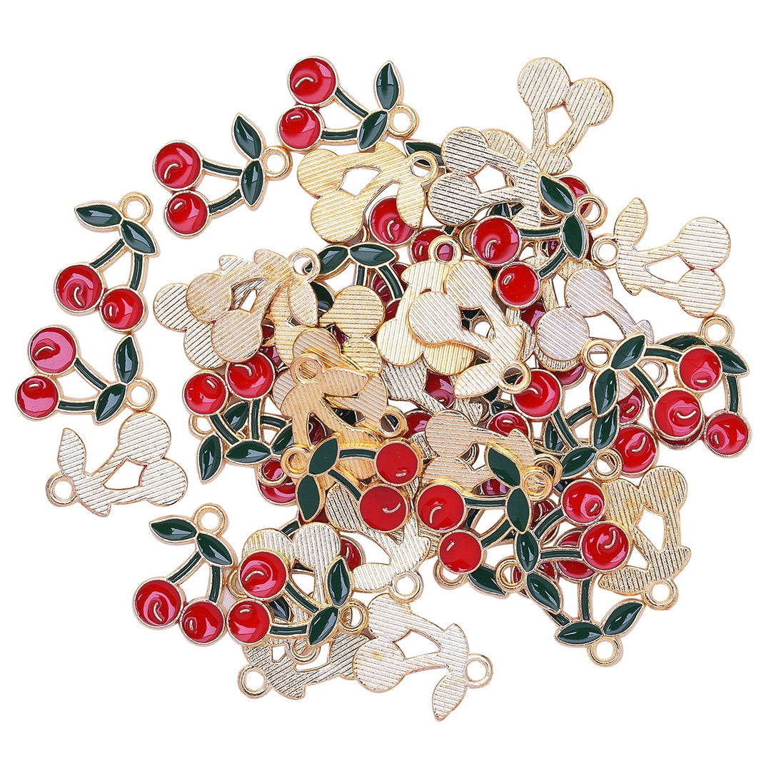 LiQunSweet 100 Pcs Red Cherry Fruit LightGold Tiny Char