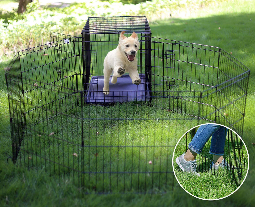 Puppy Pet Playpen 8 Panel 24 Inch Indoor Outdoor Metal Portable Folding Animal Exercise Dog Fence Ideal for Pet Animals Dog Cat Rabbit Breed Puppy (24 x 24 x 8)