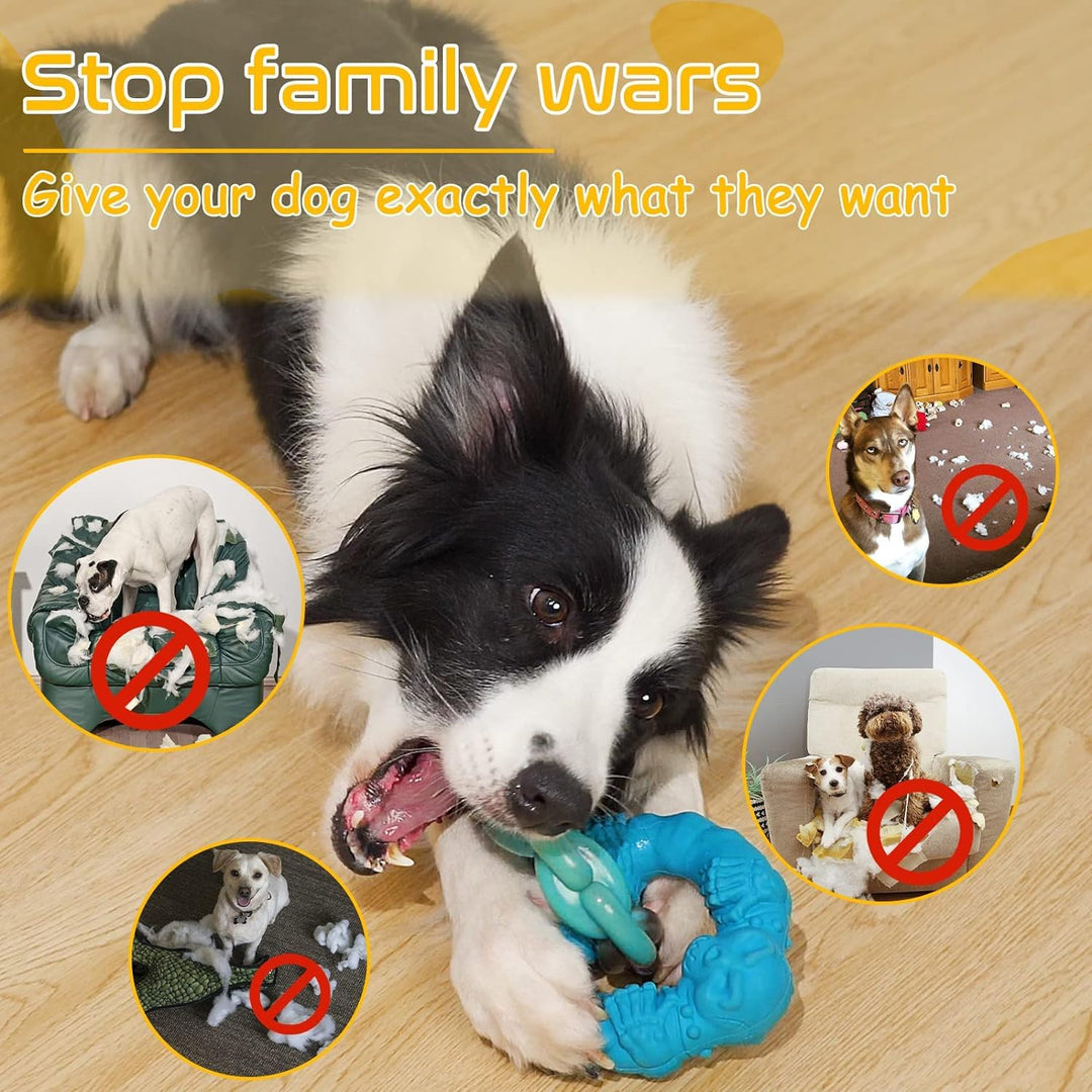 Dog Toys for Aggressive Chewers Large Medium Breed Dogs, Indestructible Interactive Tough Non-Toxic Natural Rubber &amp; Nylon Tough Teething Double-Ring Chew Toys