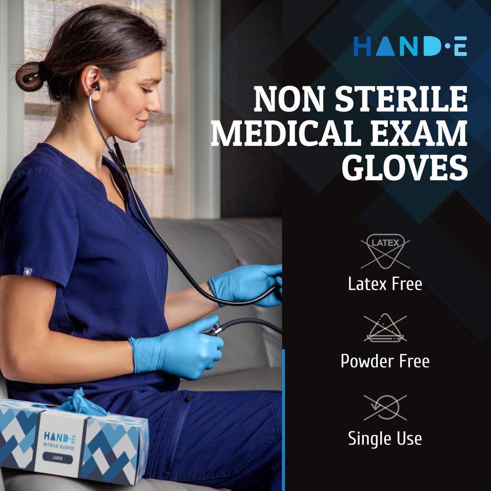 Hand-E Disposable Blue Nitrile Gloves Large - 100 Count