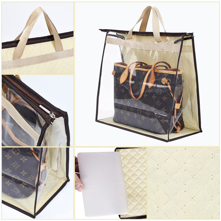 Premium Transparent Dust-Free Moistureproof Cover Purse Handbag Storage Organizer Hanging Bag with Handle Zipper Space-Saving Holder Grey XXL