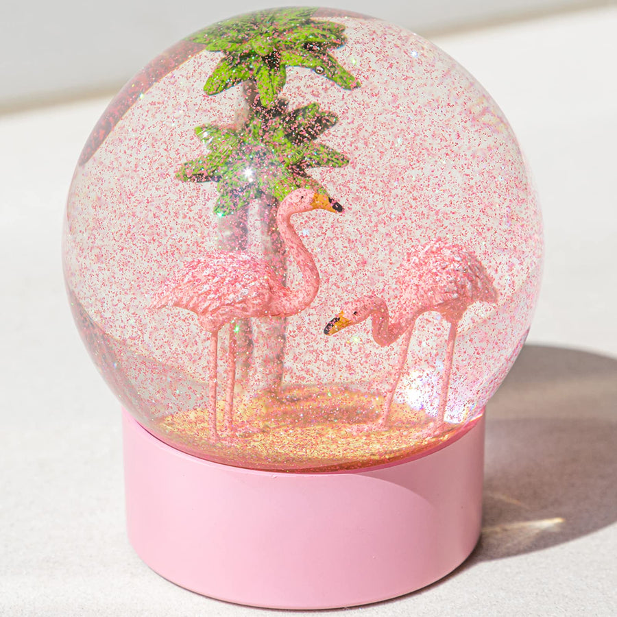 Pink Flamingo Snow Globe for Kids Girls, Originality 3D Flamingo Glitter Glass Snow Globes for Valentines Home Decor, 100MM