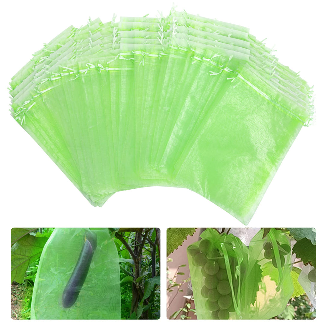 100 Pcs Penetrating Light Mesh Bags, Fruit Trees Protection Bag,Garden Plant Fruit Netting Barrier Bags with Drawstring 8x12 Inch