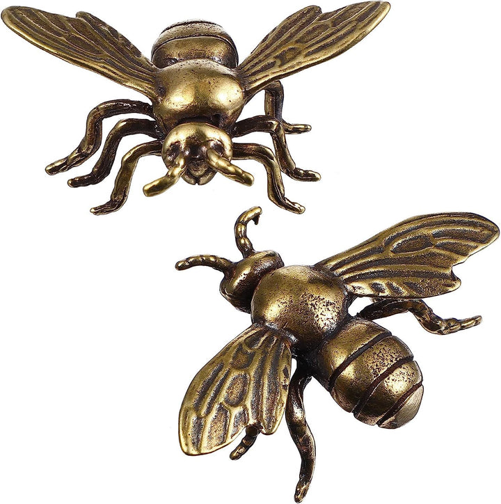 Bee Miniature Figurine, 2PCS Brass Animal Insects Figurines, Small Bee Statue Ornament Home Decor Accents Living Room Office Bookself Tabletop
