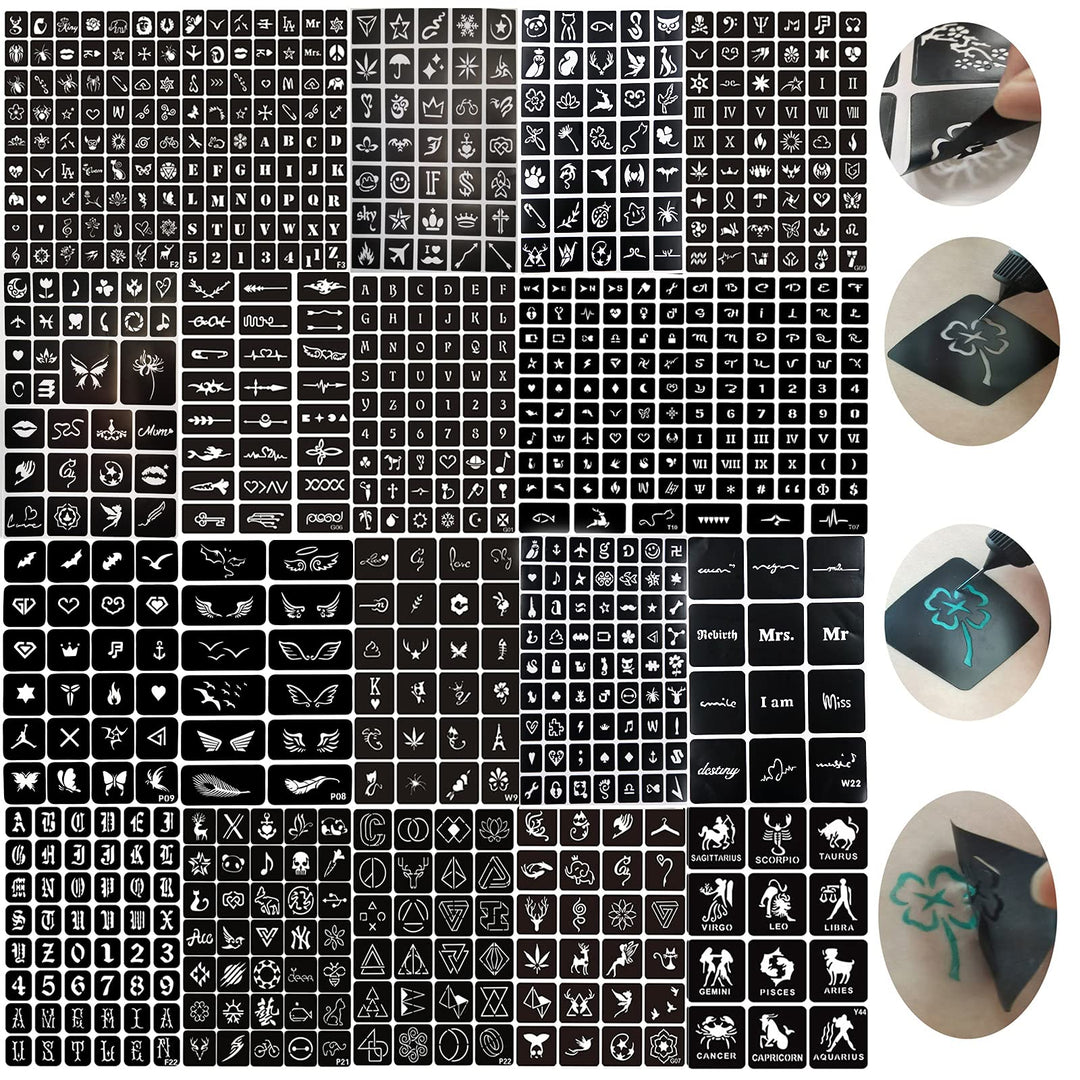 778pcs Temporary Tattoos Stencils, 20 Sheets Reusable Boys and Man Glitter Tattoo Kit Templates Face Painting Stencil Body Design Stencil Pack for Adults Girls Women Kids Teenager Adultssigns Man