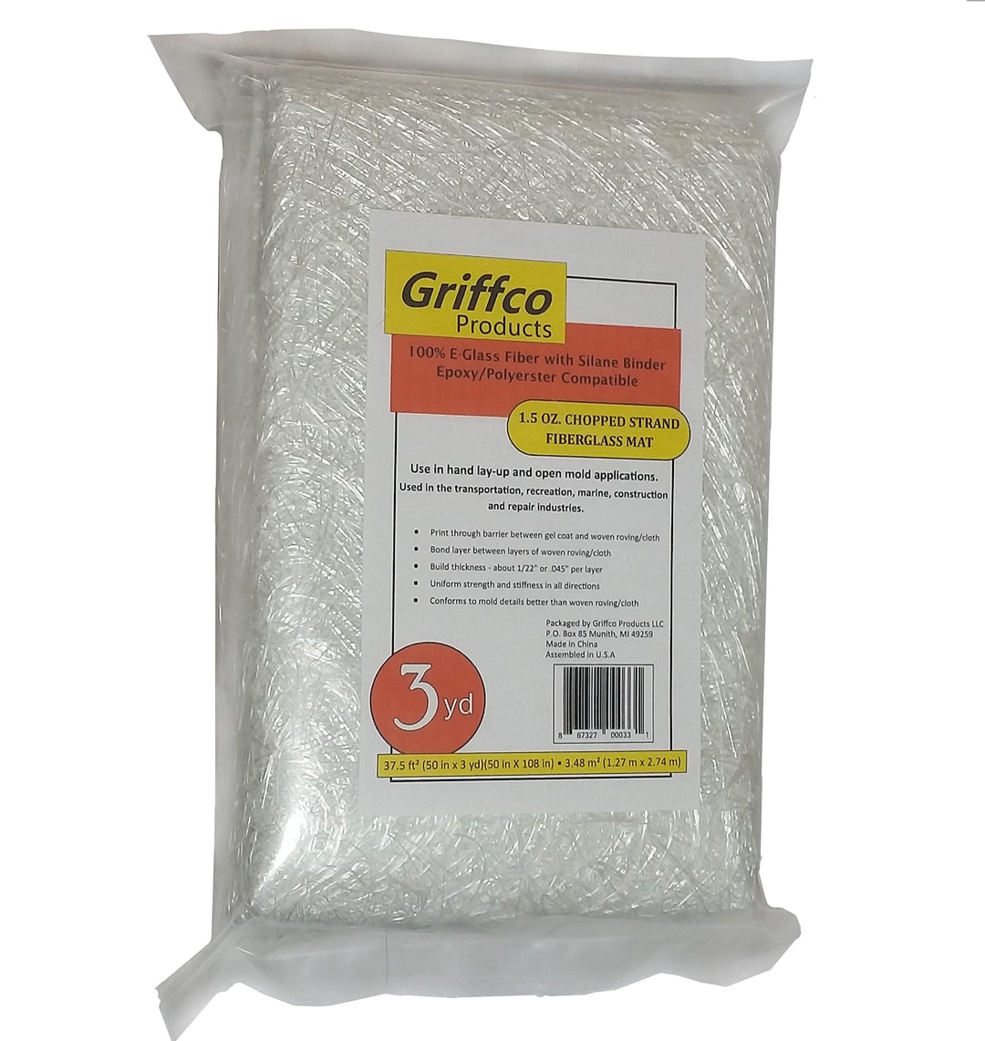 1.5 Oz. Fiberglass Chopped Strand Mat - 3 Yards X 50 Wide for Hand Layup, Vacuum Bagging or Molding Composites with Epoxy, Polyester or Vinyl Ester Resins