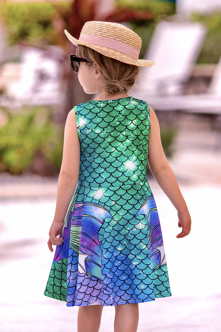 Funnycokid Girls Mermaid Dress Summer Sundress Kids Bir