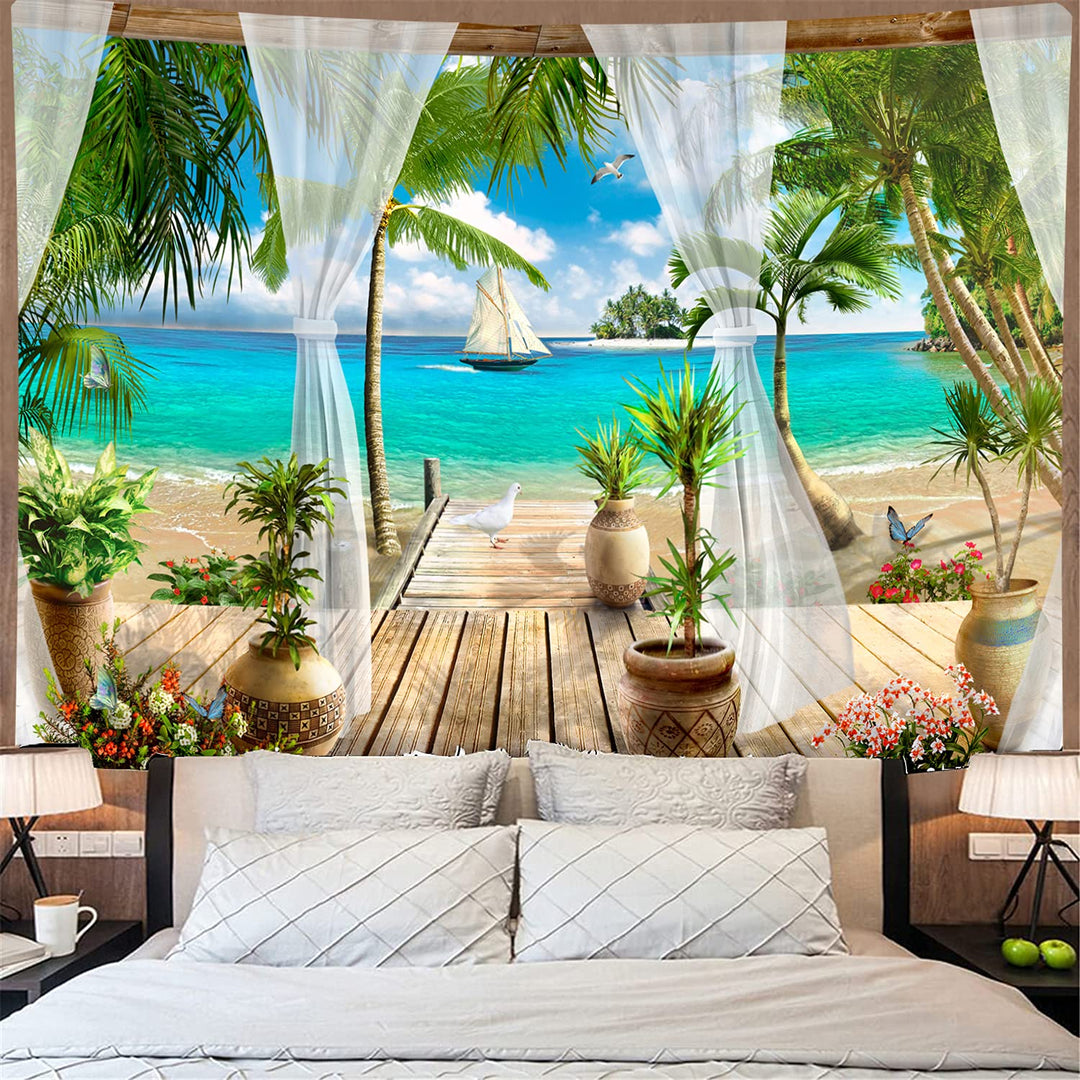 UDTAPCS Ocean Beach Tapestry,Coconut Tree Tapestry Wall