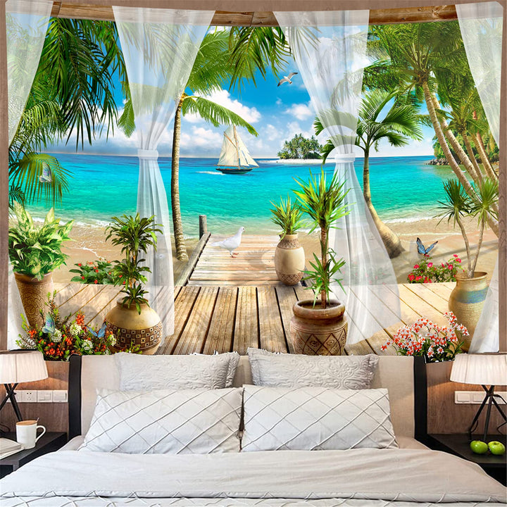 UDTAPCS Ocean Beach Tapestry,Coconut Tree Tapestry Wall
