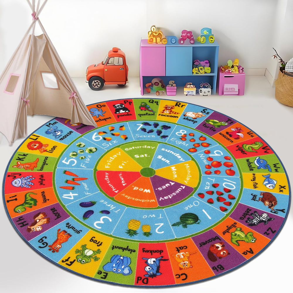 HEBE Kids Play Rug 4ft ABC Alphabet Numbers Shapes Educ
