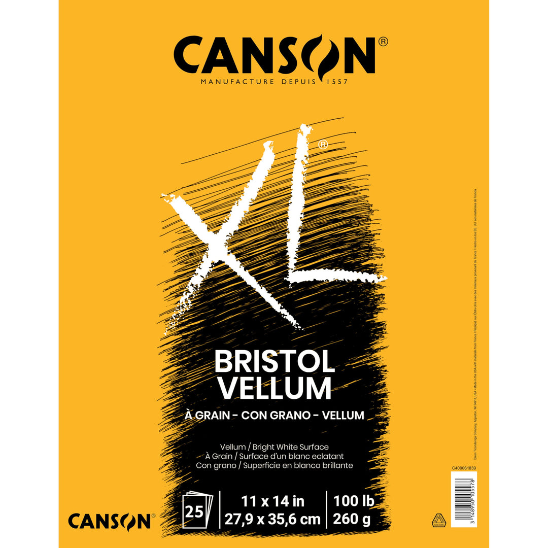 XL Series Bristol Paper, Vellum, Foldover Pad, 11x14 inches, 25 Sheets (100lb/260g) - Artist Paper for Adults and Students - Charcoal, Pen and Ink, Marker, and Pastel