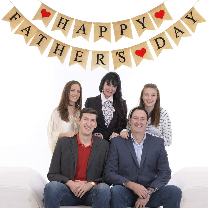 Burlap Happy Fathers Day Banner | Rustic Party Decorations Family Photo Prop Celebration