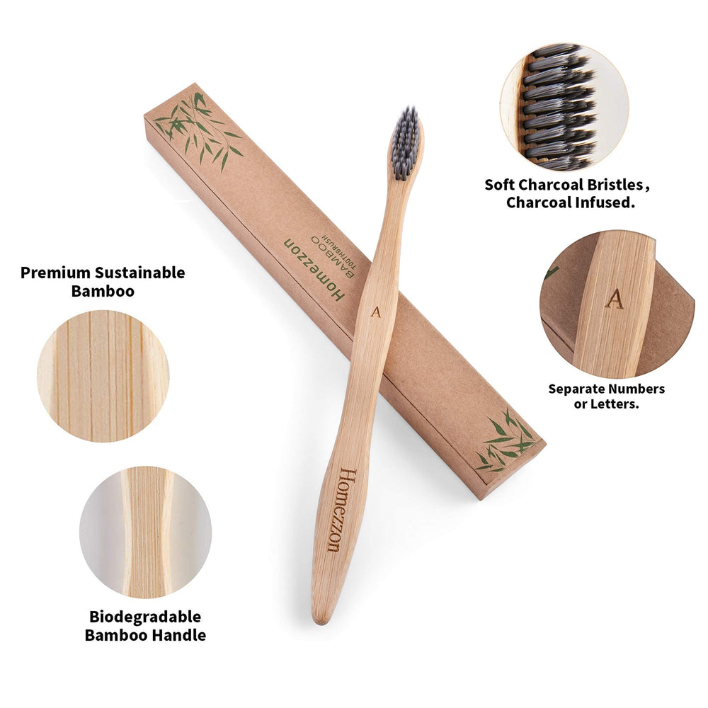 Homezzon Bamboo Toothbrush Set of 10 – Eco-Friendly Woo
