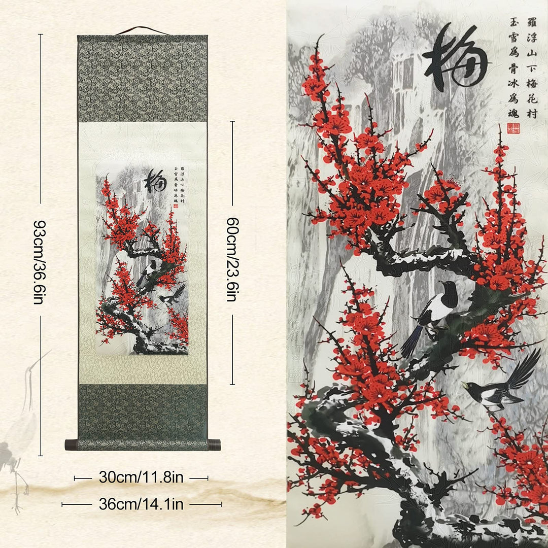 Asian Wall Decor Beautiful Silk Scroll Painting 4 Righteous Men Flowers - Plum Orchid Bamboo Chrysanthemum Oriental Decor Chinese Art Wall Scroll Hanging Painting Scroll (4 Piece)…