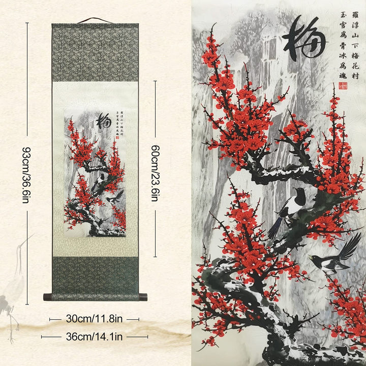 Asian Wall Decor Beautiful Silk Scroll Painting 4 Righteous Men Flowers - Plum Orchid Bamboo Chrysanthemum Oriental Decor Chinese Art Wall Scroll Hanging Painting Scroll (4 Piece)…