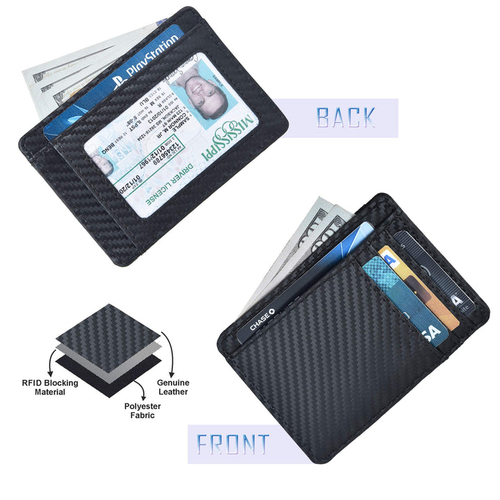 Leather Minimalist Wallet for Men &amp; Women RFID Front Pocket Leather Card Holder Wallets (Ebony, Small)