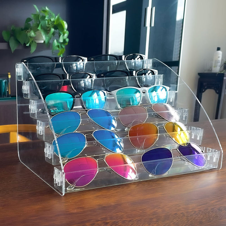 Sunglasses Organizer Clear Eyeglasses Display Case Sticker Display Tray For Glasses Tabletop Holder Stand (6 layer)