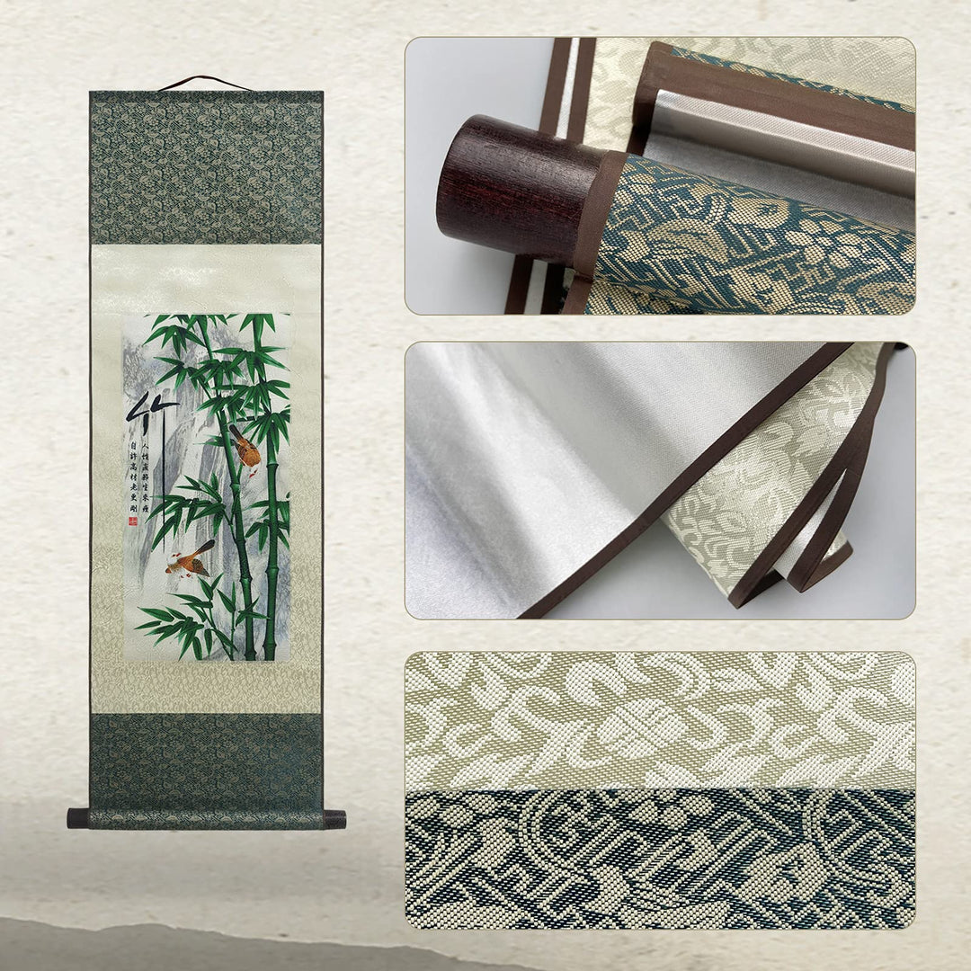 Asian Wall Decor Beautiful Silk Scroll Painting 4 Righteous Men Flowers - Plum Orchid Bamboo Chrysanthemum Oriental Decor Chinese Art Wall Scroll Hanging Painting Scroll (4 Piece)…