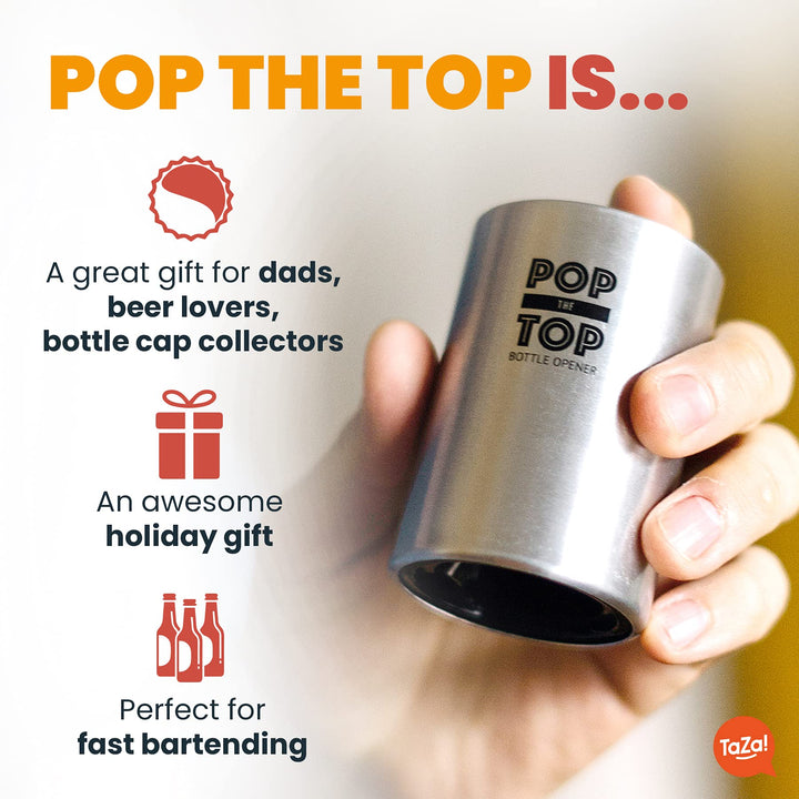 Pop-the-Top Beer Bottle Opener (Black): Automatic Bottle Cap Opener, Push Down Pop Off Bar Tool, Soda and Beer Cap Remover, Cool &amp; Fun Gadget
