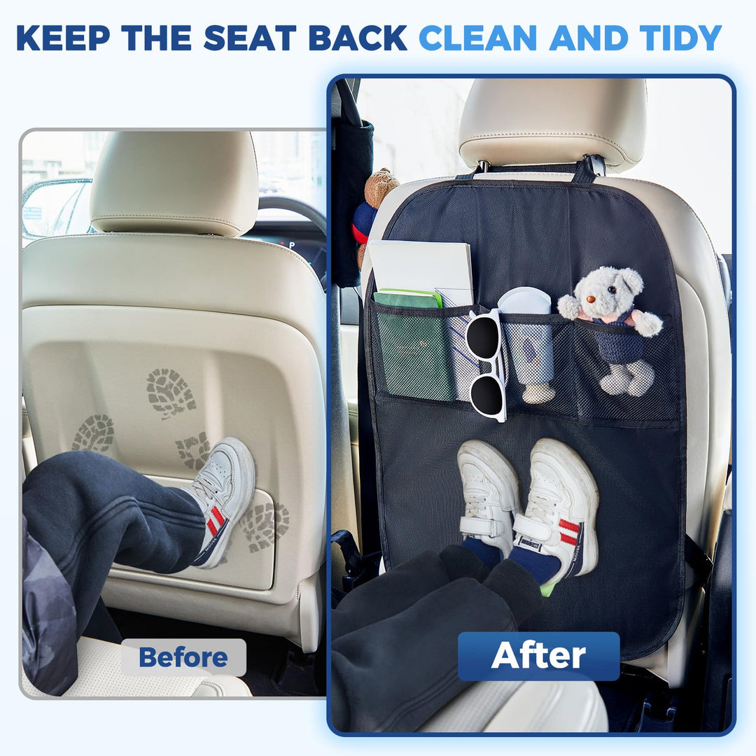 ARANA 2 Pack Car Kick Mats Back Seat Protector Covers for Kids, Waterproof Sag Proof with 3 Storage Pockets, Keep Seat Back Clean and Neat