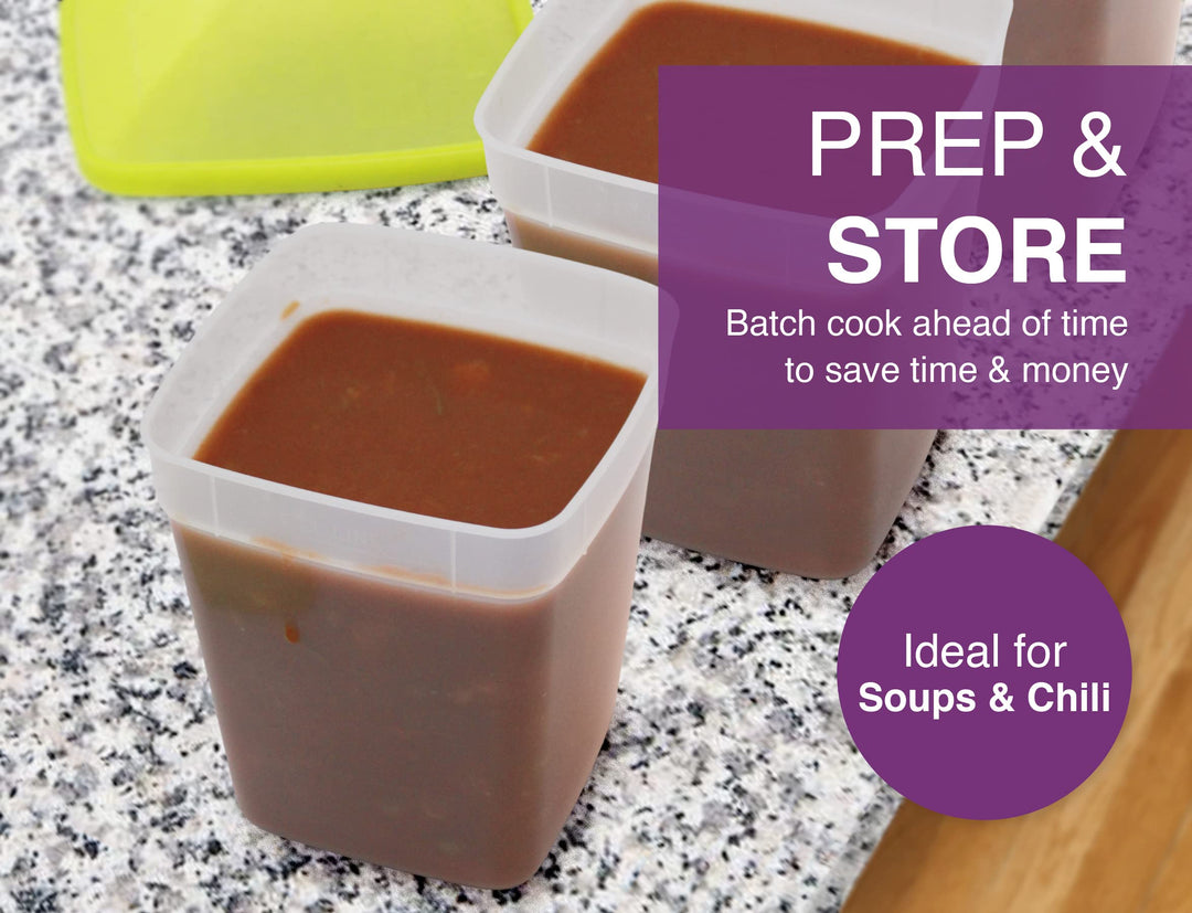 1 Pint Freezer Containers for Food Storage, 10 Pack with Lids - USA Made Reusable Plastic Food Storage Containers - Prep, Store and Freeze - BPA Free, Dishwasher Safe