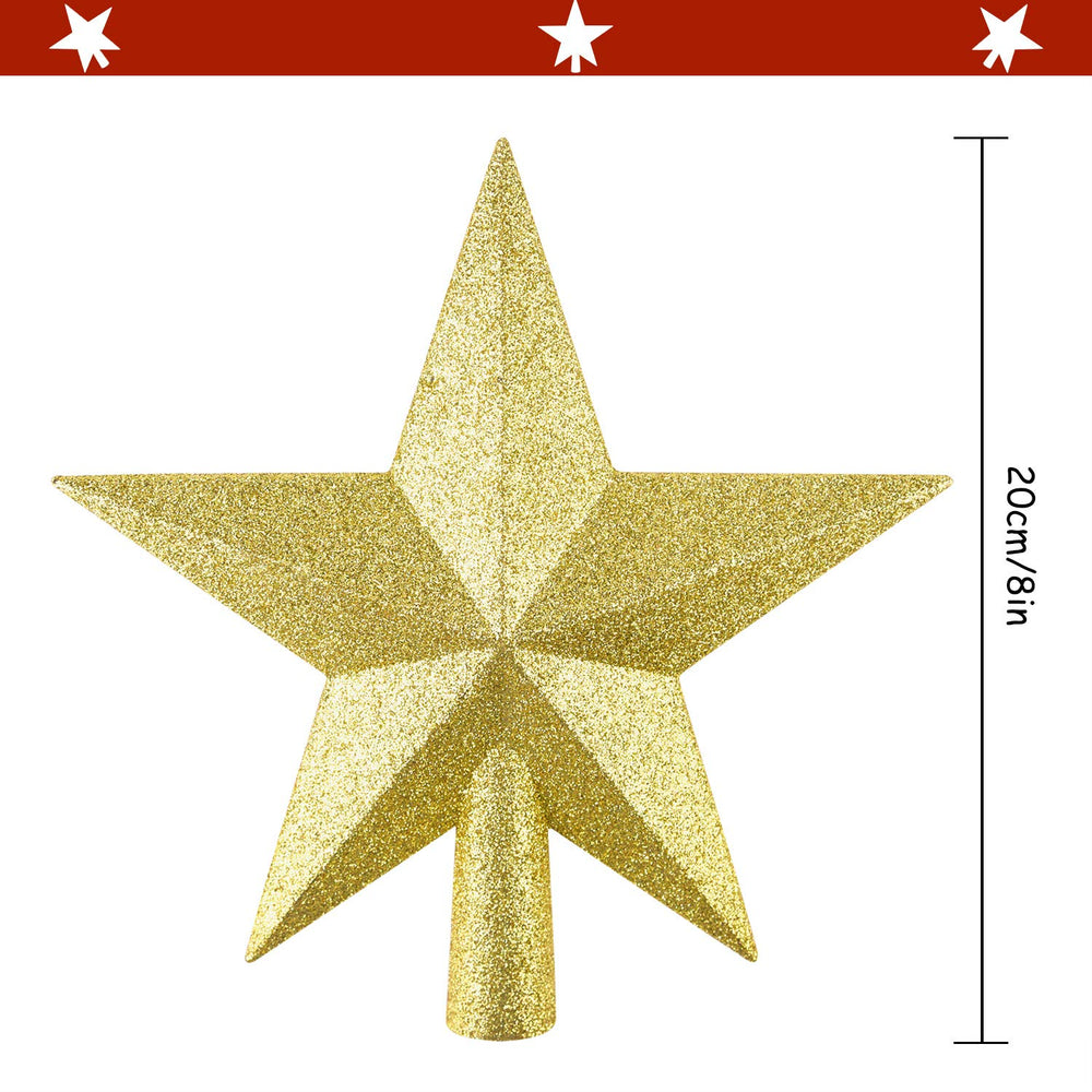 8 Inches Glitter Star Mini Christmas Tree Topper Shatter-Proof Small Christmas Tree Decoration Treetop for Holiday Ornament or Home Décor
