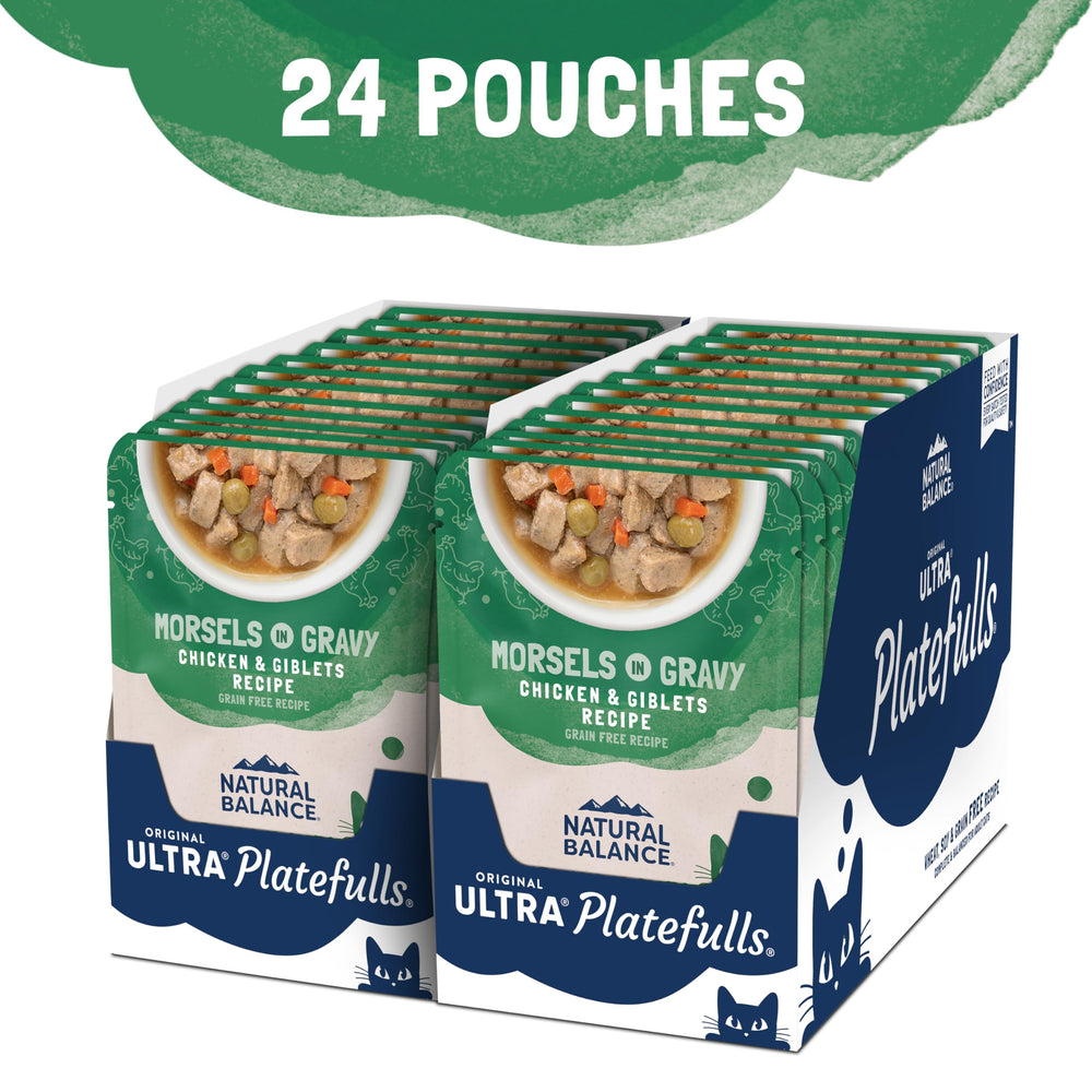 Original Ultra Platefulls Adult Grain Free Wet Cat Food Salmon, Chicken & Giblets Formula in Gravy, 3 Ounce Pouch (Pack of 24)