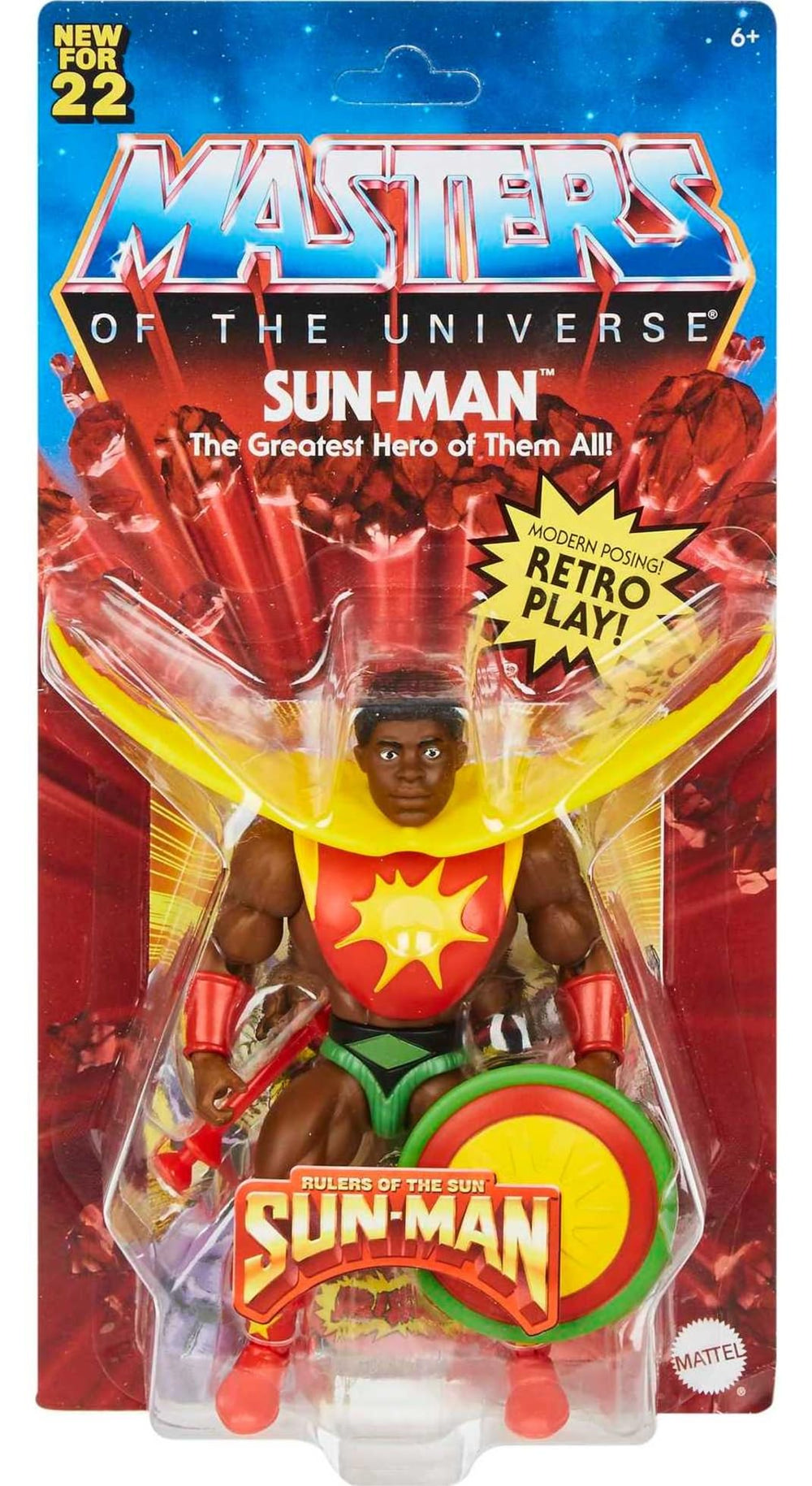Mattel Origins Action Figure & Accessories Set, Sun-Man Collectible Toy with 16 Posable Joints, 5.5-inch