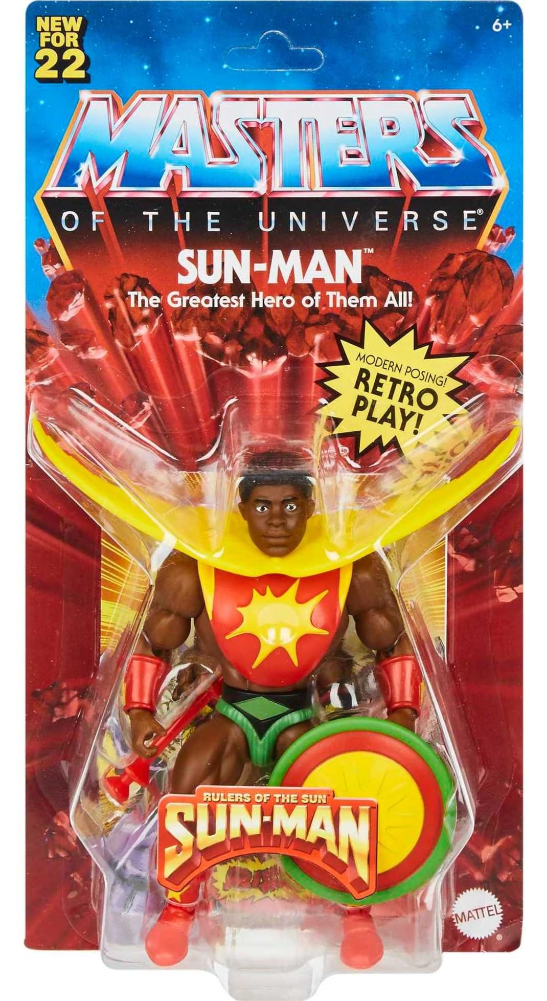Mattel Origins Action Figure &amp; Accessories Set, Sun-Man Collectible Toy with 16 Posable Joints, 5.5-inch