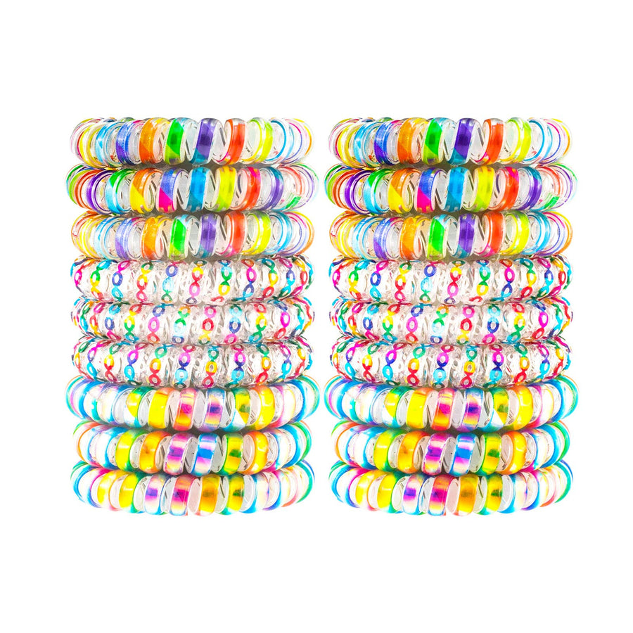15pcs Spiral Hair Ties Traceless Coil Hair Ties Rainbow Plastic Phone Cord Ponytail Holders For Girls Toddlers And Women Thick Thin Curly (3 Candy Colors -Large Size)