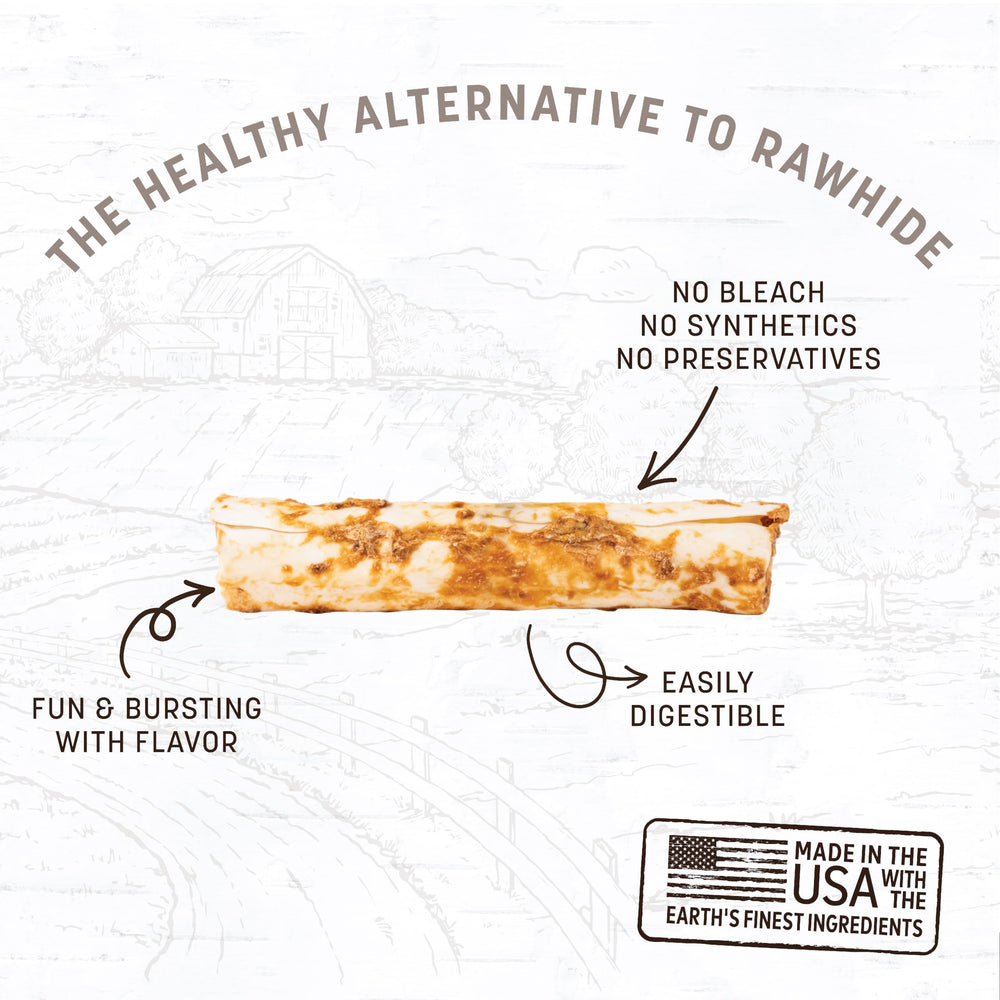 No Hide Medium Chicken Flavored Natural Rawhide Free Dog Chews Long Lasting Chew Sticks | Treats for Large Dogs | Great for Aggressive Chewers (1 Pack)