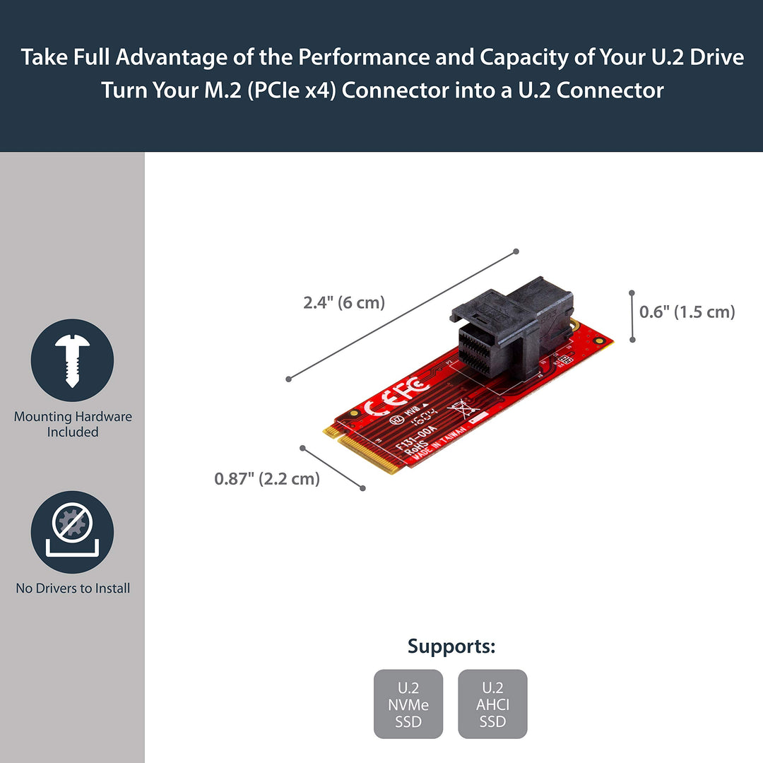 U.2 to M.2 Adapter - for 1 x U.2 PCIe NVMe SSD - M.2 PCIe x4 Host Interface - U.2 SSD - M.2 PCIe Adapter - U.2 Drive (M2E4SFF8643)