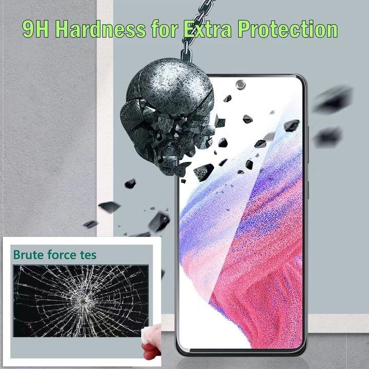 3 Pack Screen Protector Compatible for Samsung Galaxy A53 5G with 3 Pack Camera Lens Protector, Ultra HD Tempered Glass, 9H Hardness, Anti-Scratch, Easy Installation - Case Friendly