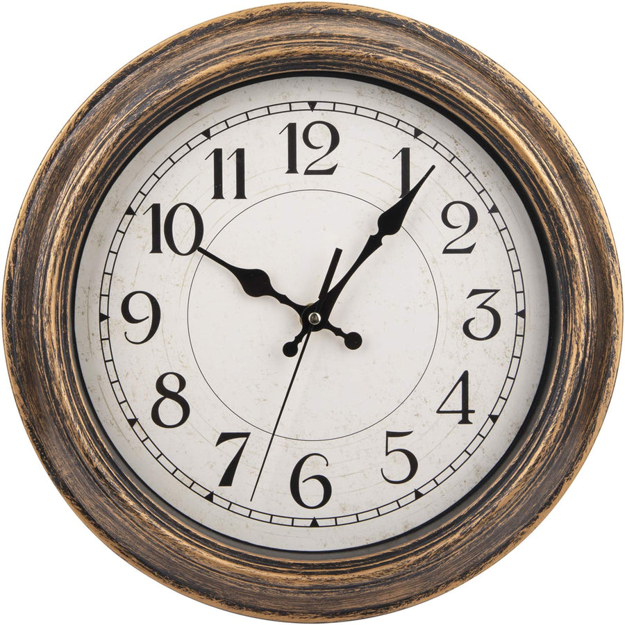 12-Inch Retro Wall Clock, Round Vintage Wall Clocks, Silent Non-Ticking, Classic Decorative Clock for Home Living Room Bedroom Kitchen School Office - Battery Operated