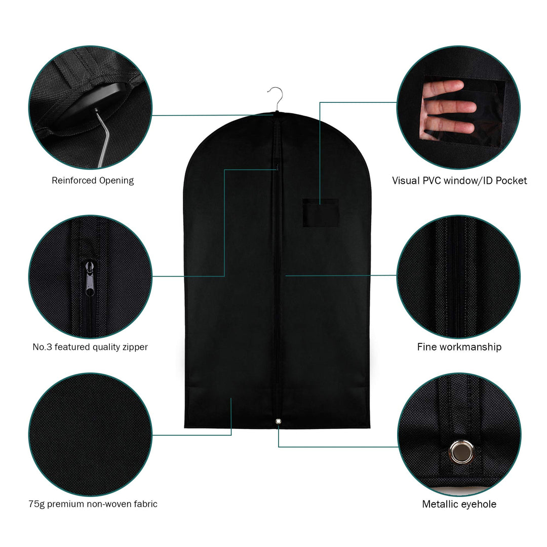 Garment Storage Bags Suit Bag - Travel 39.4 Inch Coat Covers Protector with Clear Window and ID Card Holder for Dress, Jacket, Uniform - Black, Set of 3