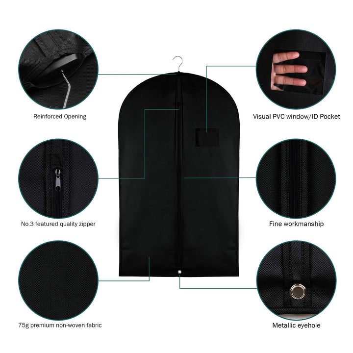 Garment Storage Bags Suit Bag - Travel 39.4 Inch Coat Covers Protector with Clear Window and ID Card Holder for Dress, Jacket, Uniform - Black, Set of 3