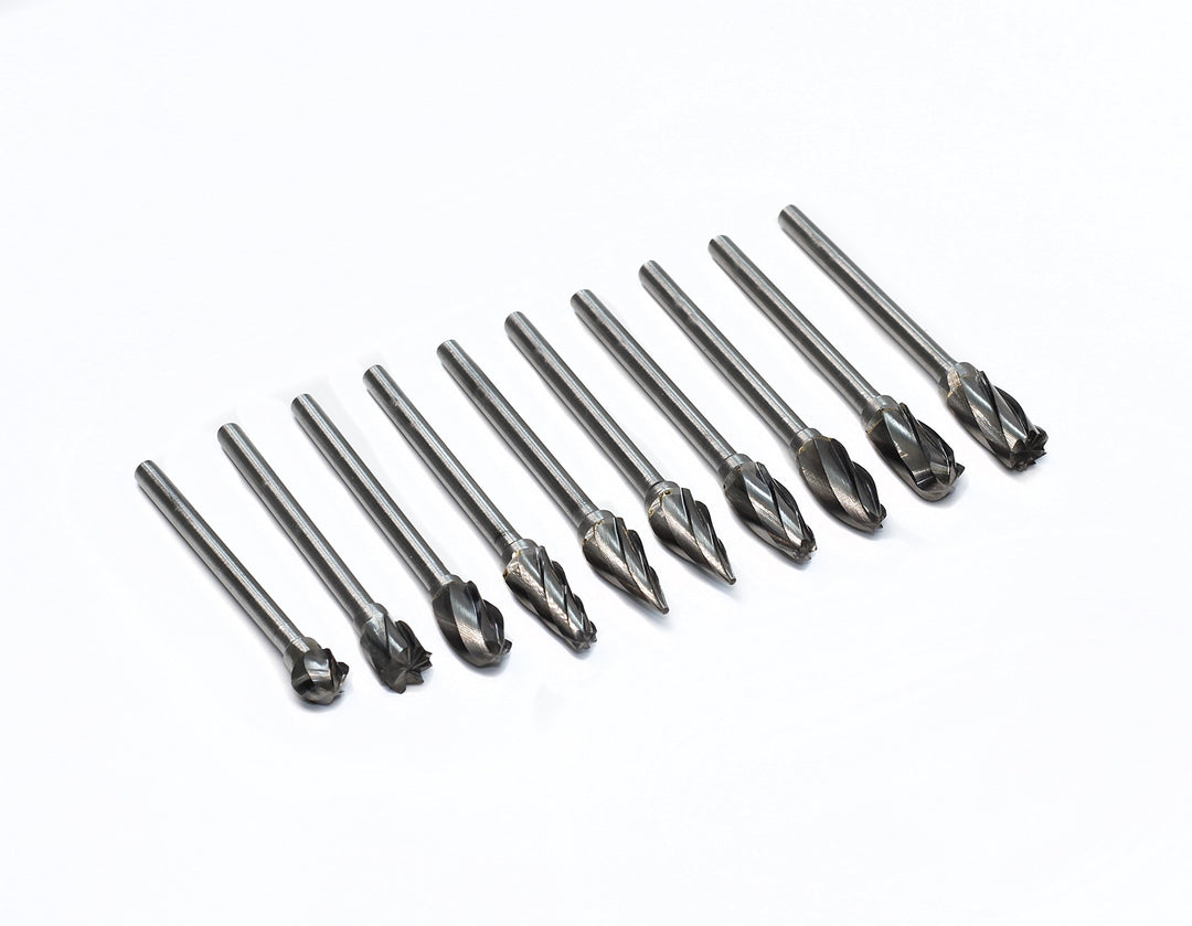 1/8 inch Carbide Burr Set - 10pcs Aluma Cut Carbide Rotary Burrs for Aluminum 3mm Shank Fits Die Grinder Drill for Woodworking,Drilling, Aluminum Craving,Engraving, Polishing