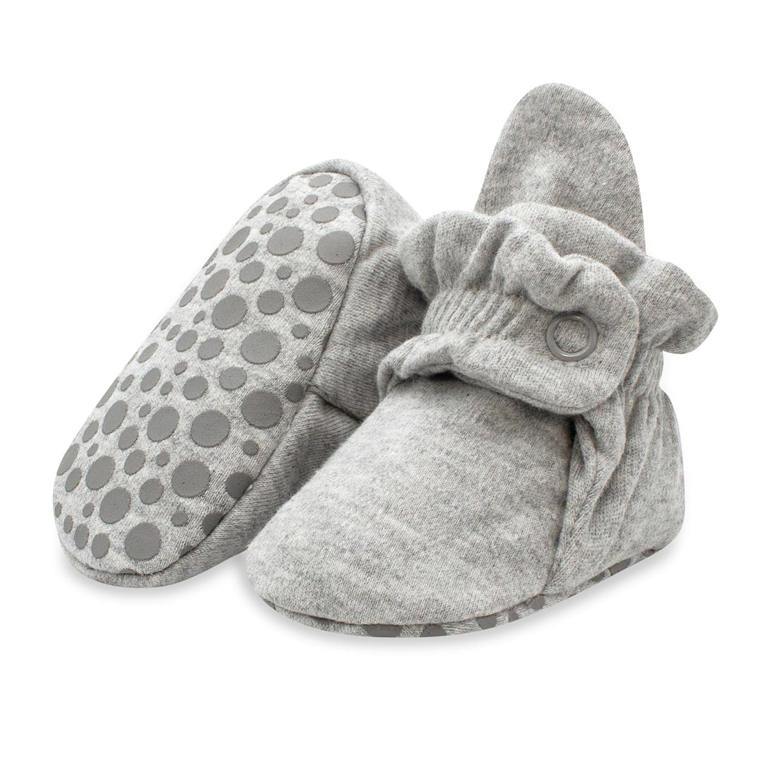 Unisex Organic Cotton Baby Booties With Gripper Soles, Gray Heather, 18M