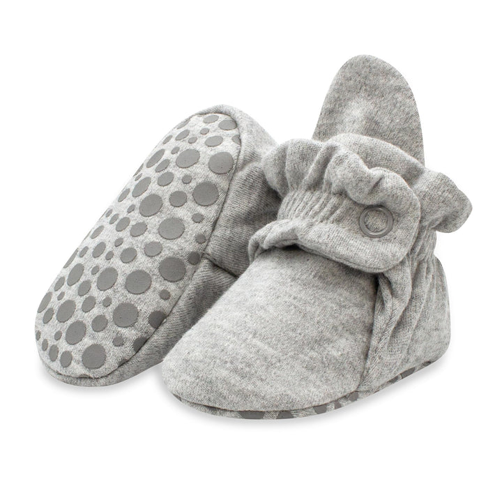 Unisex Organic Cotton Baby Booties With Gripper Soles, Gray Heather, 18M