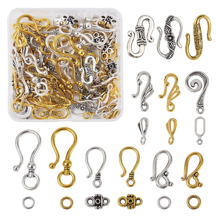 60 Sets 8 Styles Tibetan S Hook Ring Toggle Clasps End Clasps Connectors for Bracelet Jewelry Making