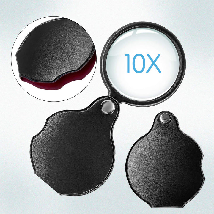 Wapodeai 2PCS Mini Magnifying Glass 10X Folding Pocket 