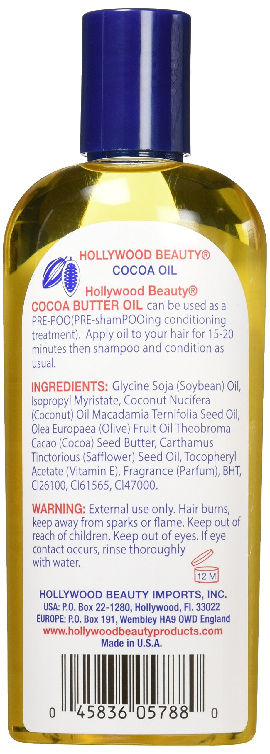 Hollywood Beauty Cocoa Butter Oil, 8 Ounce