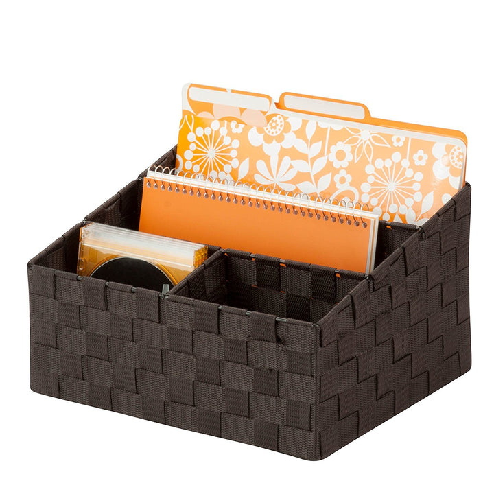 OFC-03611 Woven Mail and File Desk Organizer, 12 x 10.25 x 7, Espresso Brown