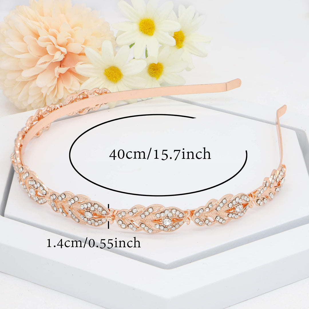 Ammei Headpiece Ammei Rose Design Rhinestone Crystal Wedding Headband Bridal Headpieces Simple Design Bridal Headband (Rose Gold)