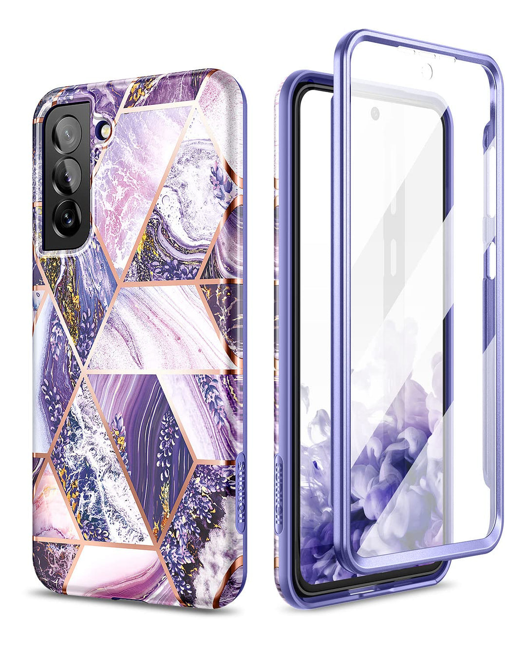 Marble Case for Samsung Galaxy S21 FE, [Built-in Screen Protector] Full-Body Protection Shockproof Rugged Silicone TPU Bumper Protective Cover for Galaxy S21 FE 5G 6.4 Inch (Purple Lavender)