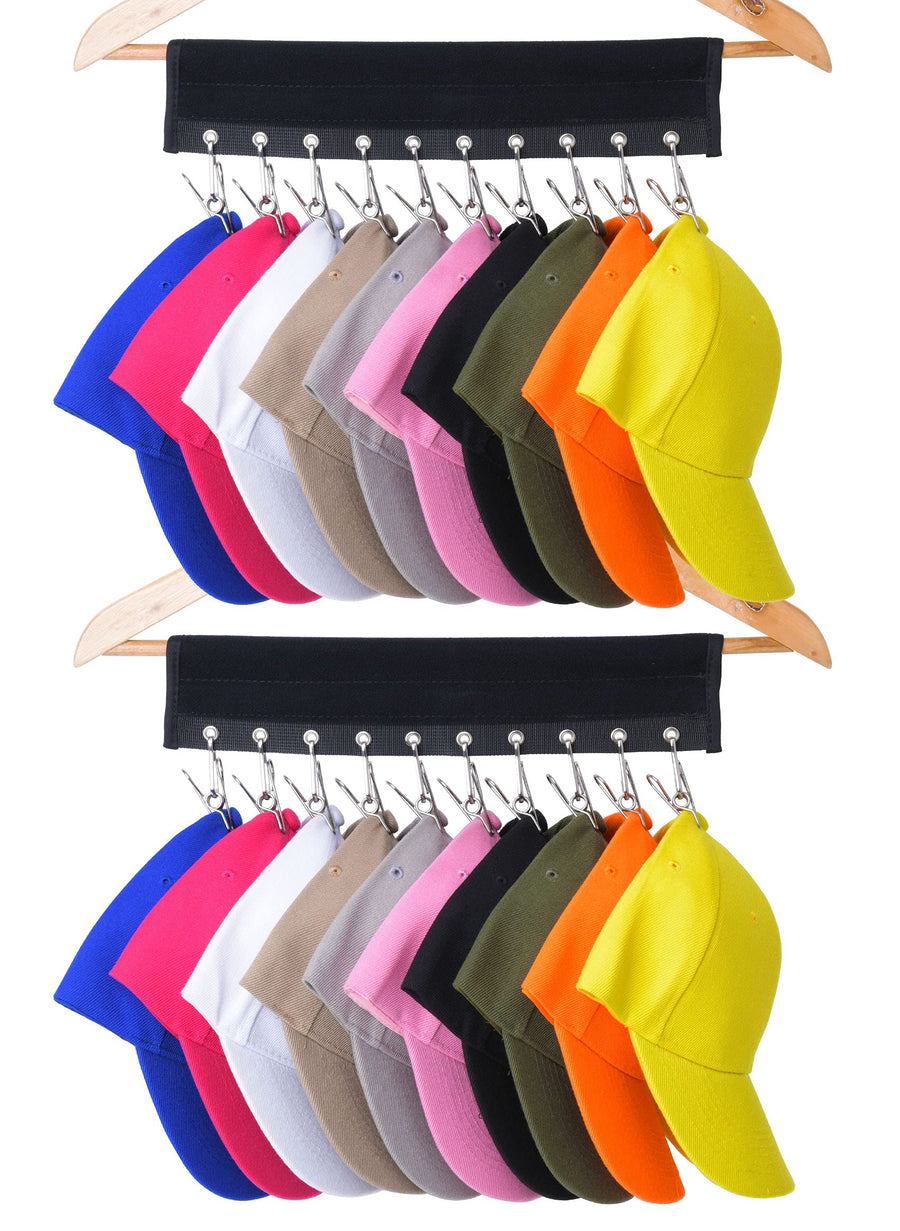 Cap Organizer Rack, 10 Baseball Cap Holder, Hat Organizer Storage for Closet - Change Your Cloth Hanger to Cap Organizer Hanger - Keep Your Hats Cleaner Than a Hat Rack, Pack of 2 Black