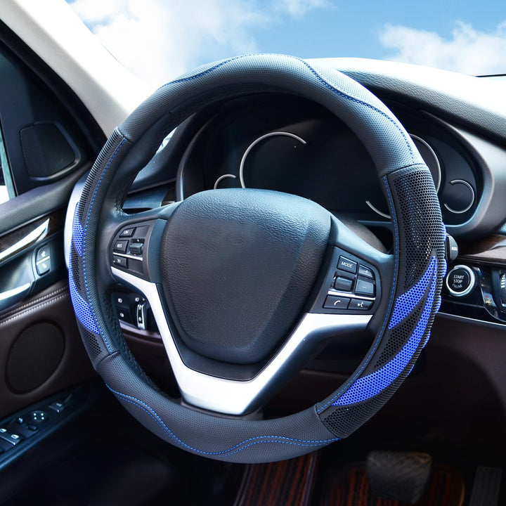 Alusbell Microfiber Leather Steering Wheel Cover Breathable Auto Car Steering Wheel Cover for Men Large-Size with 15 1/2 inches-16 inches Outer Diameter Blue